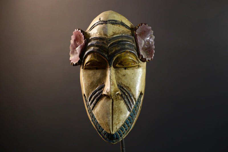 African tribal mask carved wood wall decor painted face mask ethnic spirit art ceremonial sculpture handmade tribal face Congo decor-G5363