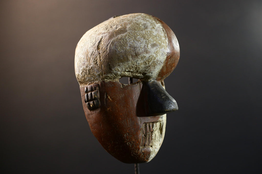 African Grebo mask warrior face split tone tribal wall art carved wood spirit mask handmade sculpture ethnic decor ceremonial figure-G5361