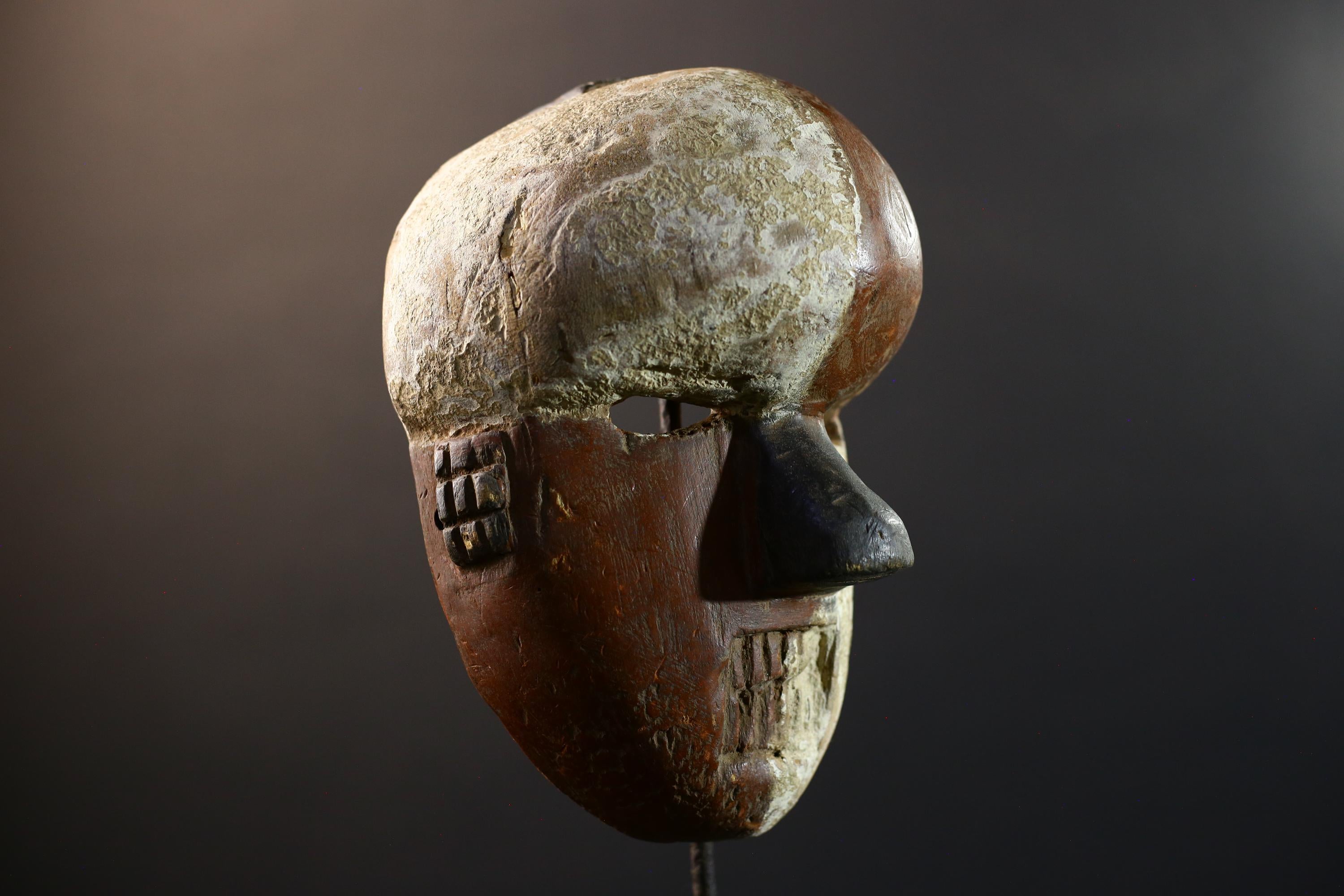 African Grebo mask warrior face split tone tribal wall art carved wood spirit mask handmade sculpture ethnic decor ceremonial figure-G5361