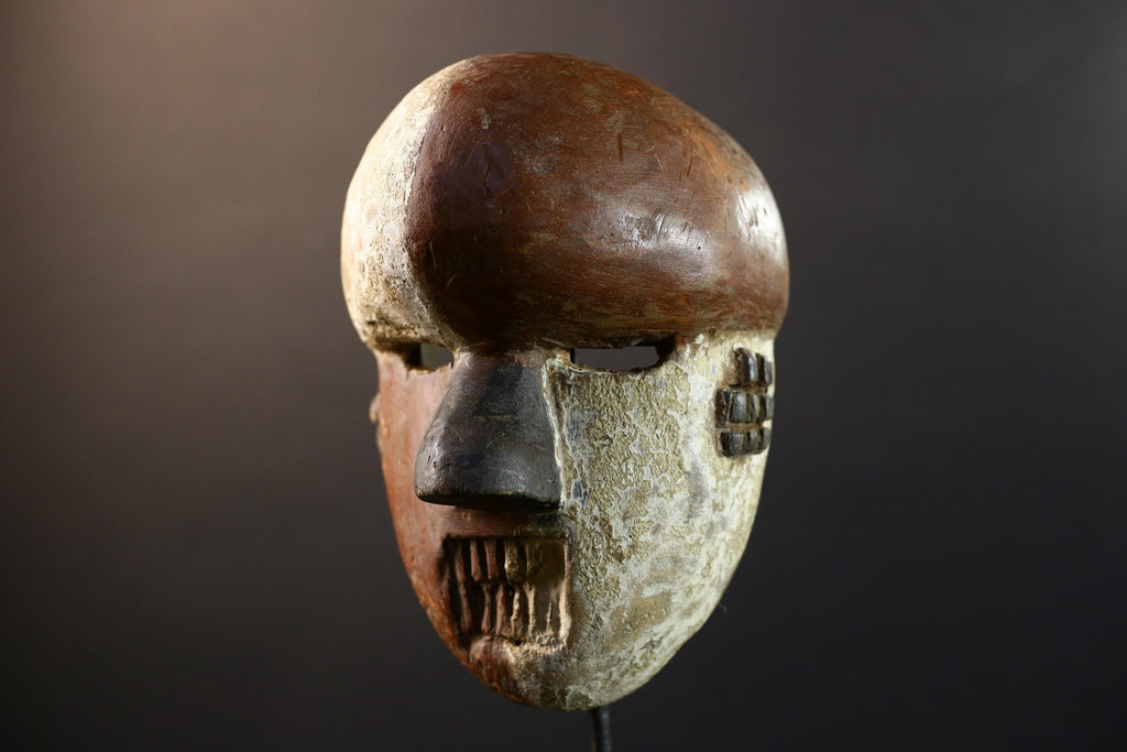 African Grebo mask warrior face split tone tribal wall art carved wood spirit mask handmade sculpture ethnic decor ceremonial figure-G5361