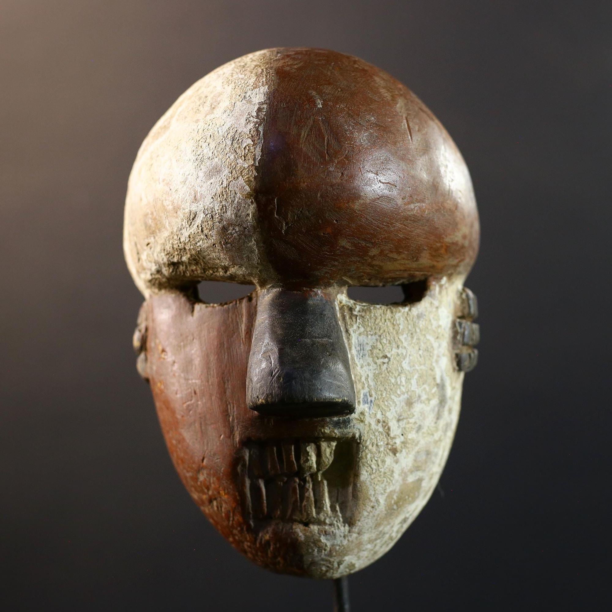 African Grebo mask warrior face split tone tribal wall art carved wood spirit mask handmade sculpture ethnic decor ceremonial figure-G5361