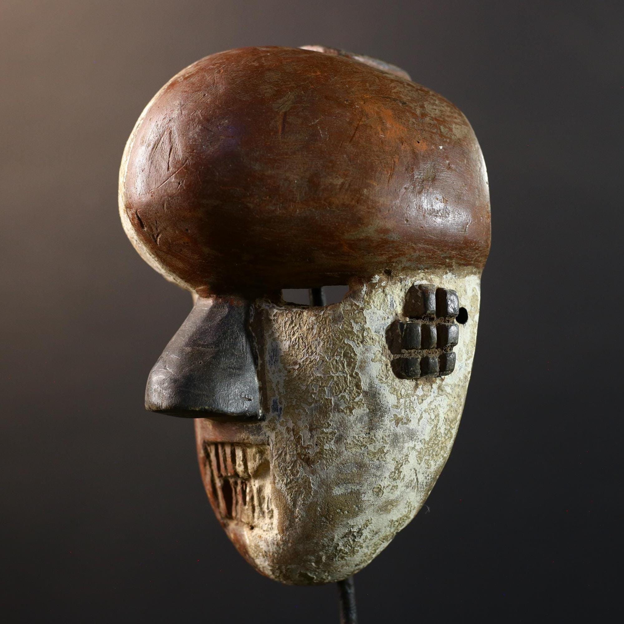 African Grebo mask warrior face split tone tribal wall art carved wood spirit mask handmade sculpture ethnic decor ceremonial figure-G5361