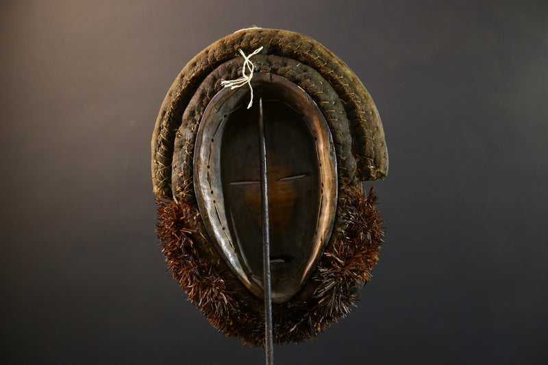 African Dan mask cowrie shell tribal wood wall decor spiritual carving fabric trim ritual mask handmade Côte d’Ivoire ethnic sculpture-G5360