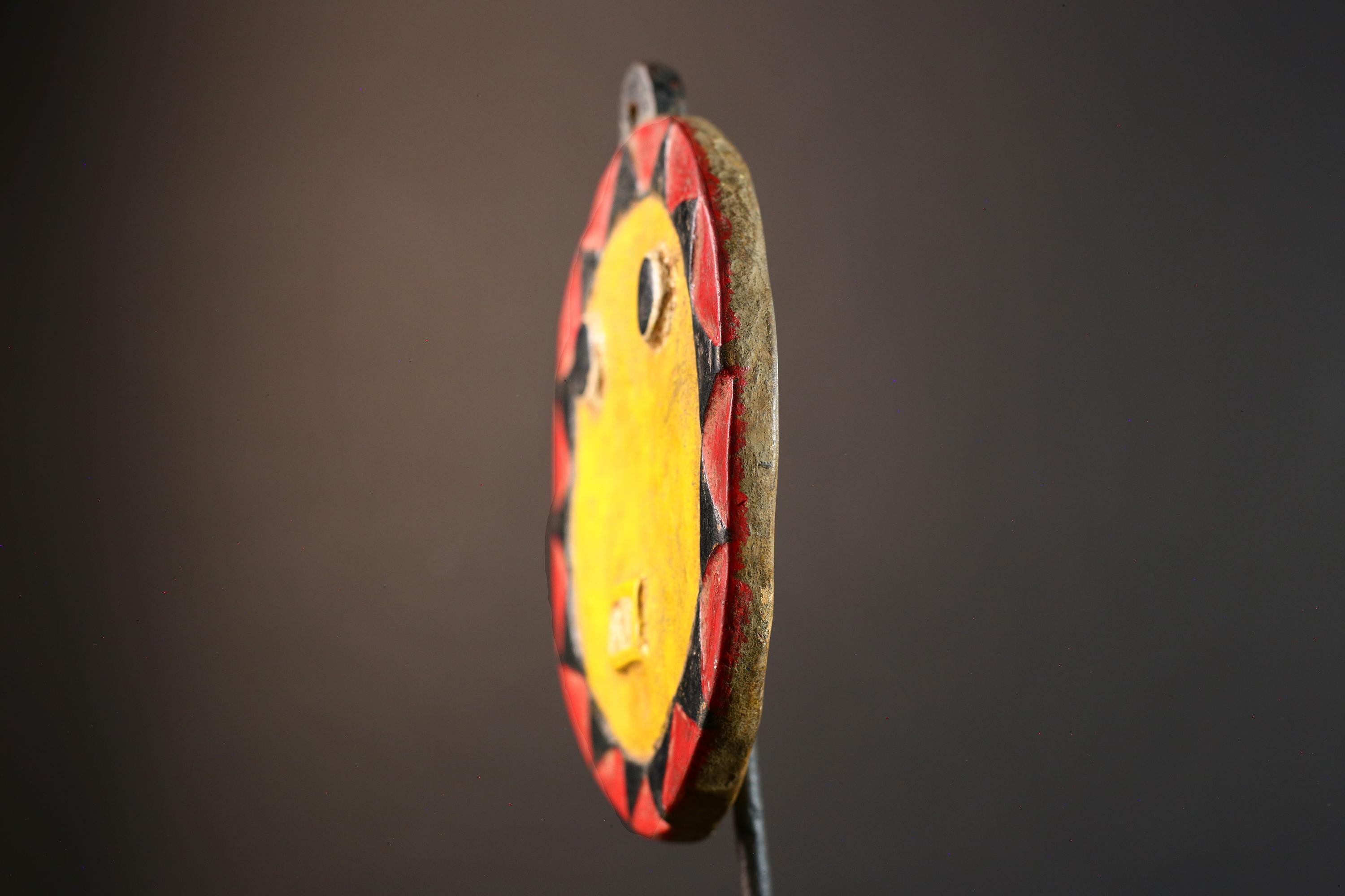 African wall decor, tribal sun mask, cultural wall mask handmade, Bwa Burkina Faso art, carved wood wall hanging, African home accent-G5377