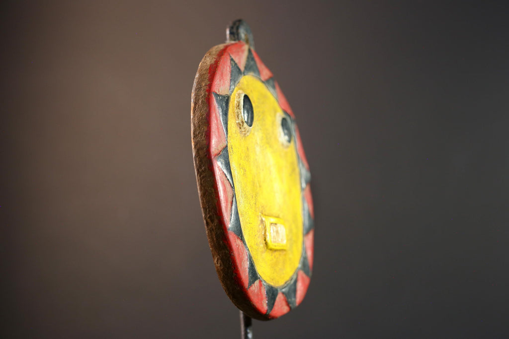 African wall decor, tribal sun mask, cultural wall mask handmade, Bwa Burkina Faso art, carved wood wall hanging, African home accent-G5377
