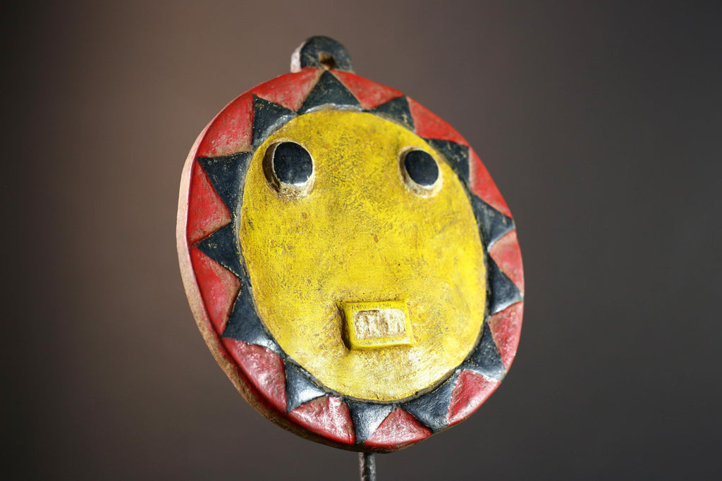 African wall decor, tribal sun mask, cultural wall mask handmade, Bwa Burkina Faso art, carved wood wall hanging, African home accent-G5377