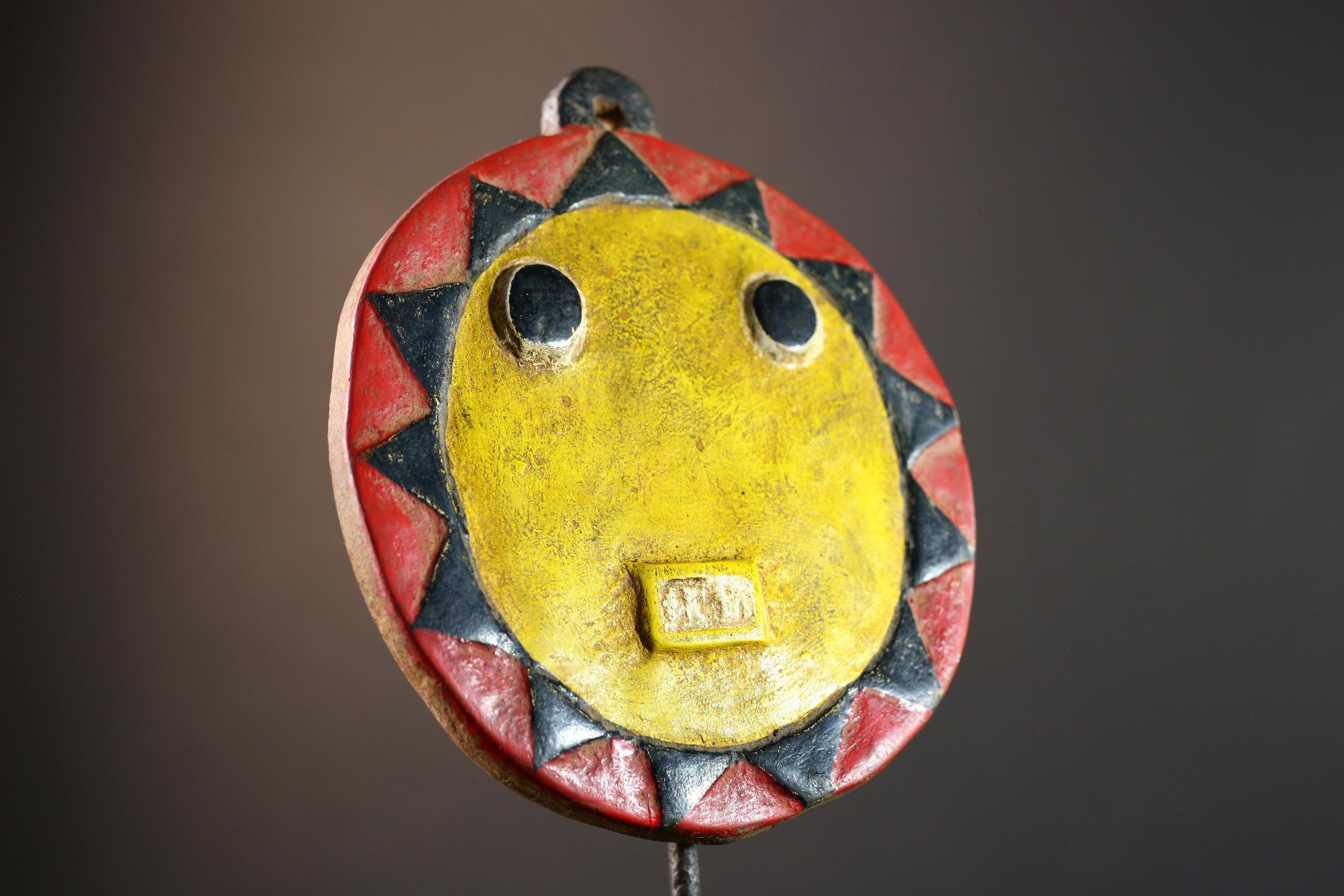 African wall decor, tribal sun mask, cultural wall mask handmade, Bwa Burkina Faso art, carved wood wall hanging, African home accent-G5377