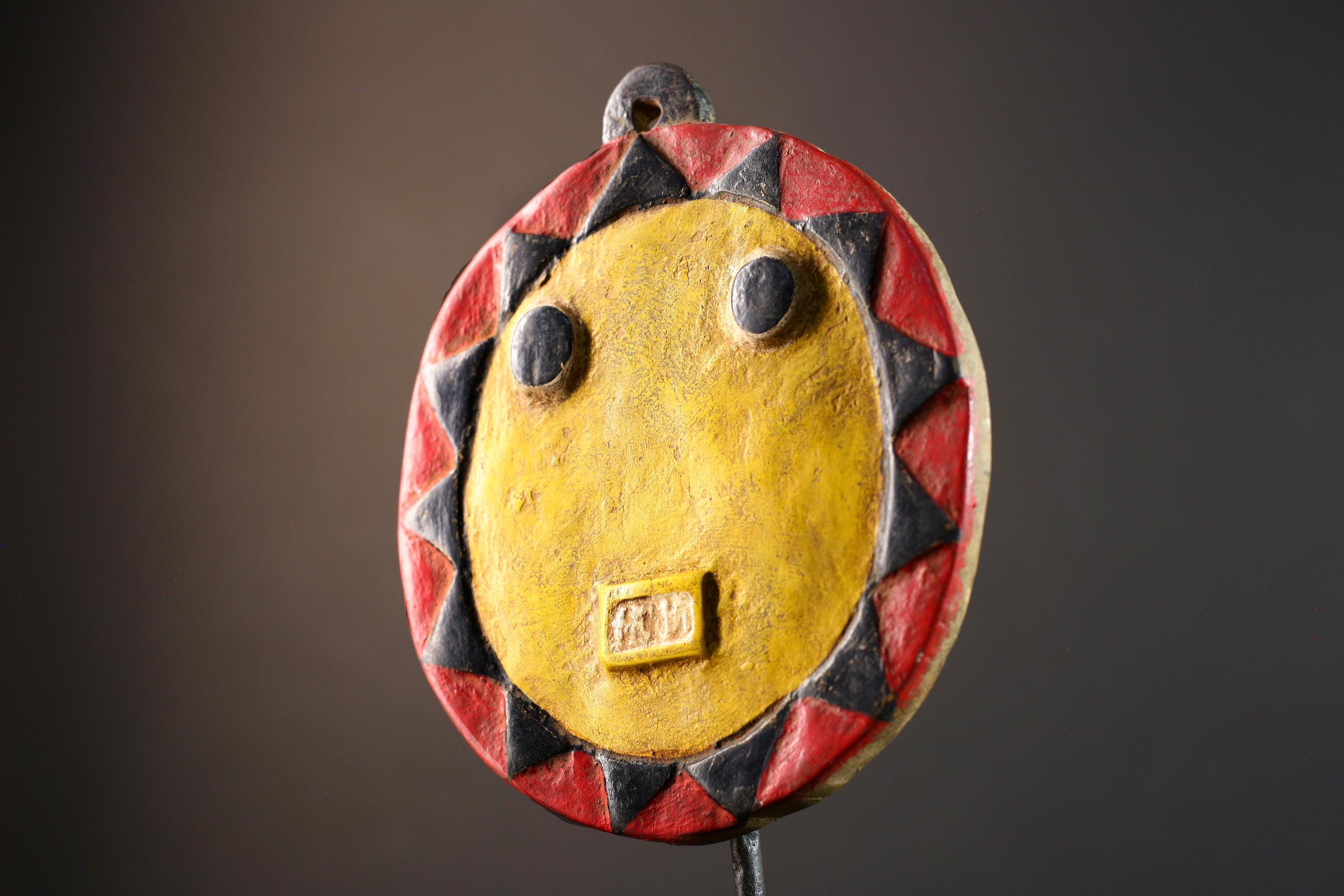 African wall decor, tribal sun mask, cultural wall mask handmade, Bwa Burkina Faso art, carved wood wall hanging, African home accent-G5377