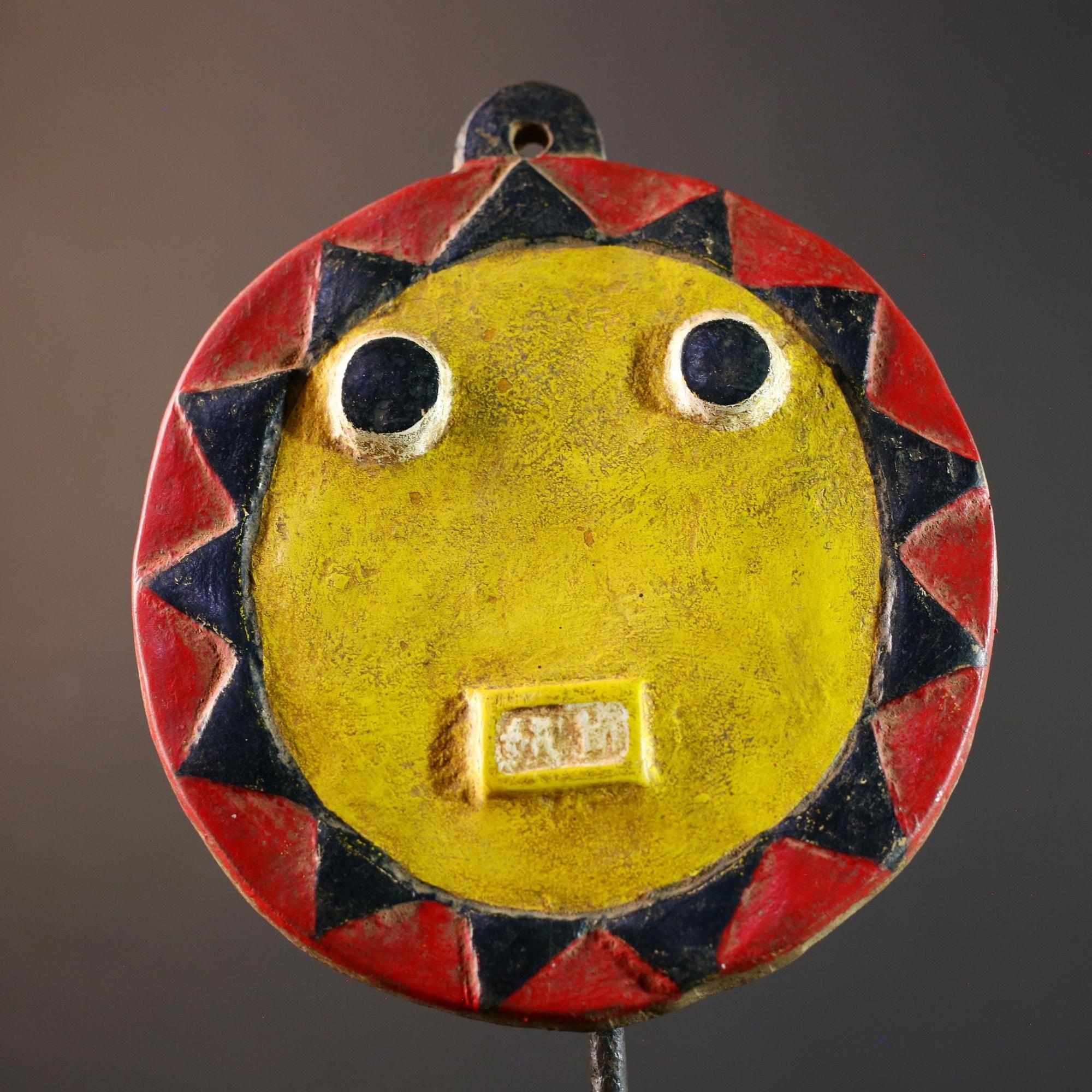 African wall decor, tribal sun mask, cultural wall mask handmade, Bwa Burkina Faso art, carved wood wall hanging, African home accent-G5377