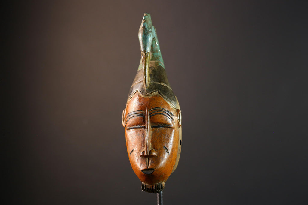 African wall decor, Baule tribal mask, Côte d’Ivoire wood art, cultural wall mask, carved face sculpture, African home accent-G5377