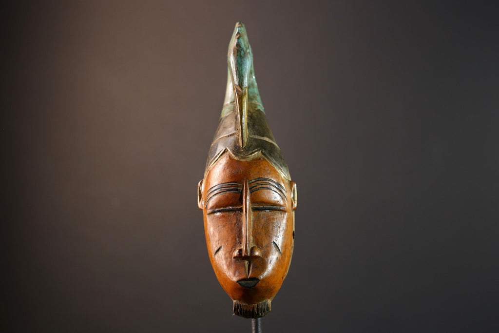 African wall decor, Baule tribal mask, Côte d’Ivoire wood art, cultural wall mask, carved face sculpture, African home accent-G5377