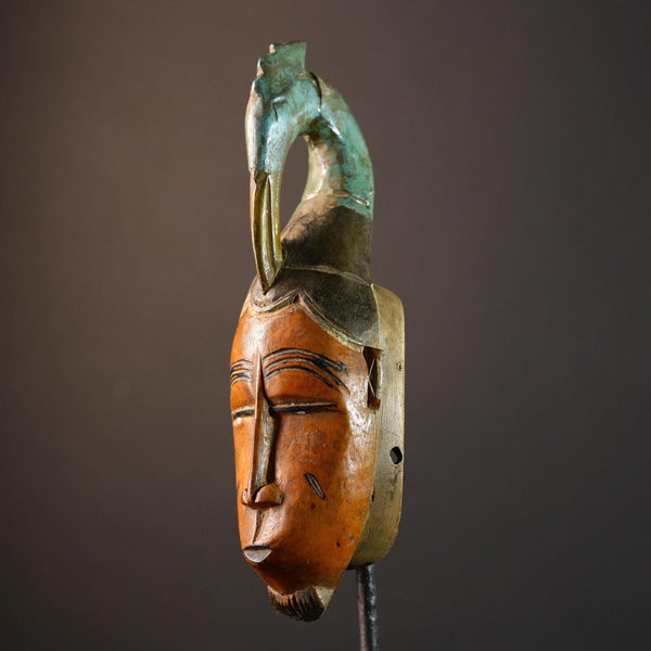 African wall decor, Baule tribal mask, Côte d’Ivoire wood art, cultural wall mask, carved face sculpture, African home accent-G5377