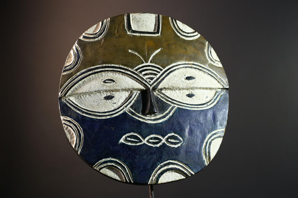 African wall decor, Bwa tribal mask, Burkina Faso plank mask, butterfly spirit wall art, carved wood circle mask, cultural home accent-G5380