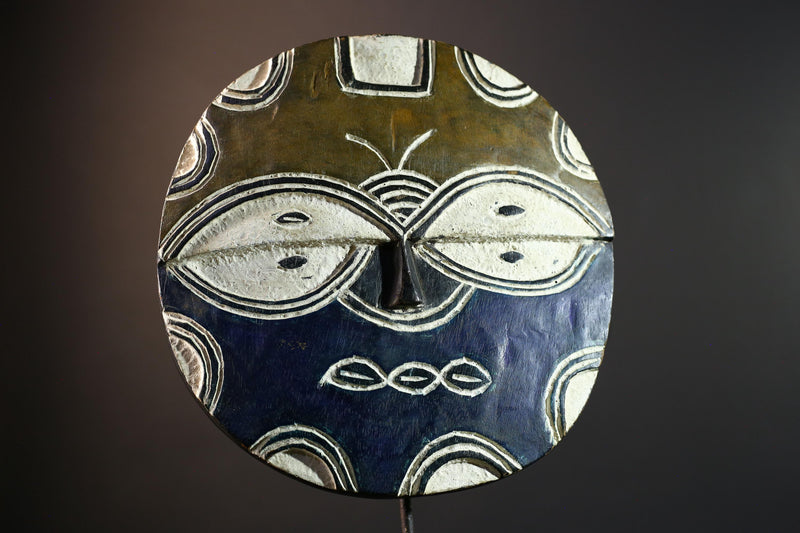 African wall decor, Bwa tribal mask, Burkina Faso plank mask, butterfly spirit wall art, carved wood circle mask, cultural home accent-G5380