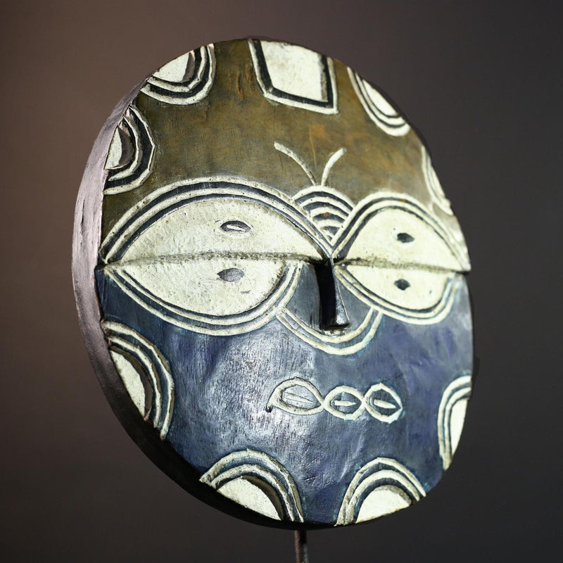 African wall decor, Bwa tribal mask, Burkina Faso plank mask, butterfly spirit wall art, carved wood circle mask, cultural home accent-G5380