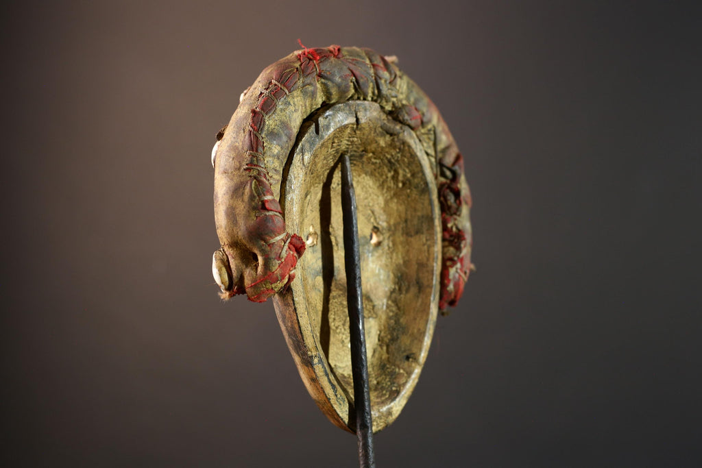 African mask wall art, Dan tribal face, cowrie shell ritual mask, carved wood mask decor, ancestral forest spirit, ethnic wall hanging-G5382