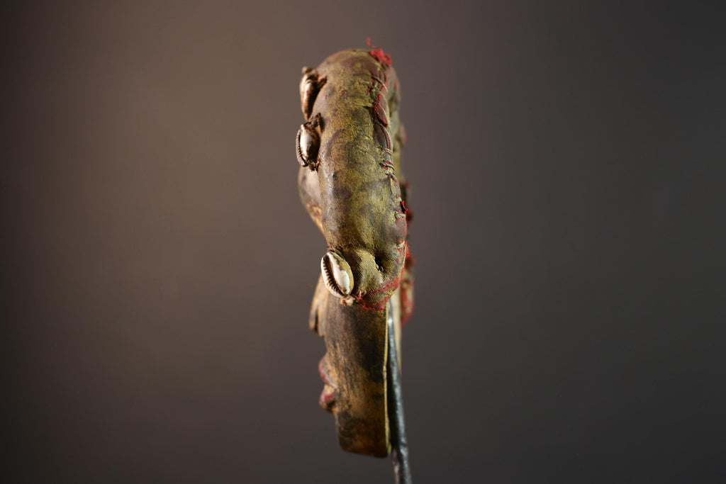 African mask wall art, Dan tribal face, cowrie shell ritual mask, carved wood mask decor, ancestral forest spirit, ethnic wall hanging-G5382