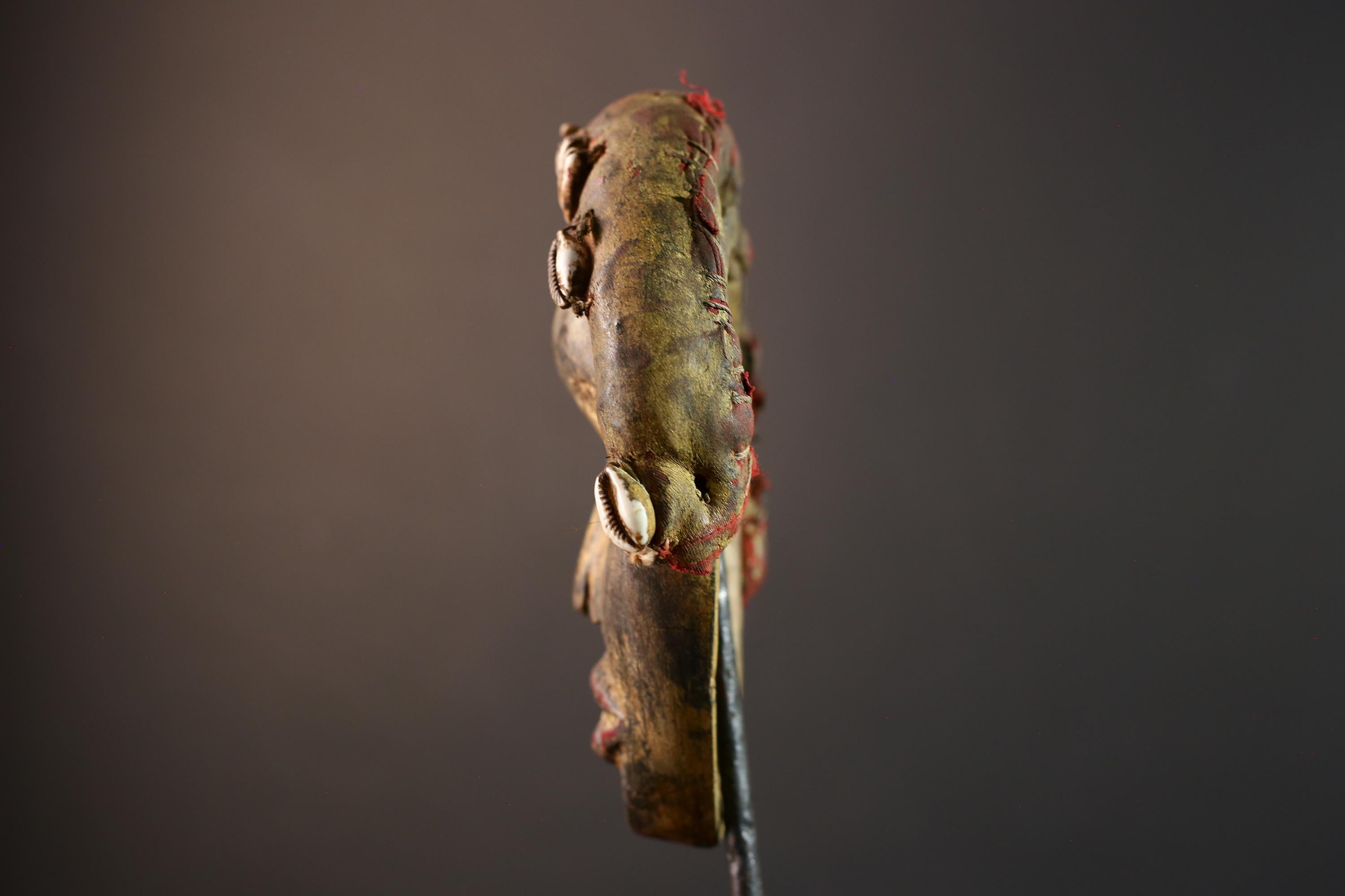 African mask wall art, Dan tribal face, cowrie shell ritual mask, carved wood mask decor, ancestral forest spirit, ethnic wall hanging-G5382