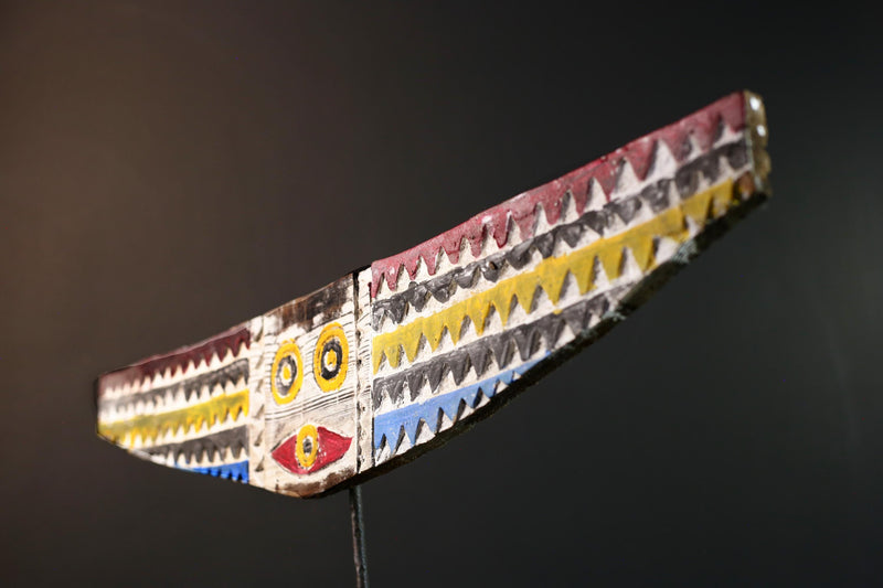 African bird mask wall art, Bwa plank hawk, Burkina Faso tribal carving, winged wood wall decor, geometric sculpture, ritual mask-G5383