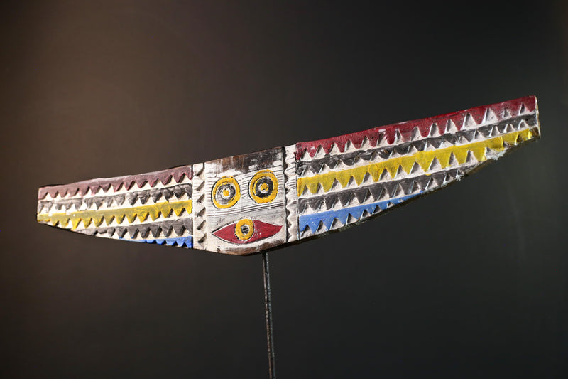 African bird mask wall art, Bwa plank hawk, Burkina Faso tribal carving, winged wood wall decor, geometric sculpture, ritual mask-G5383