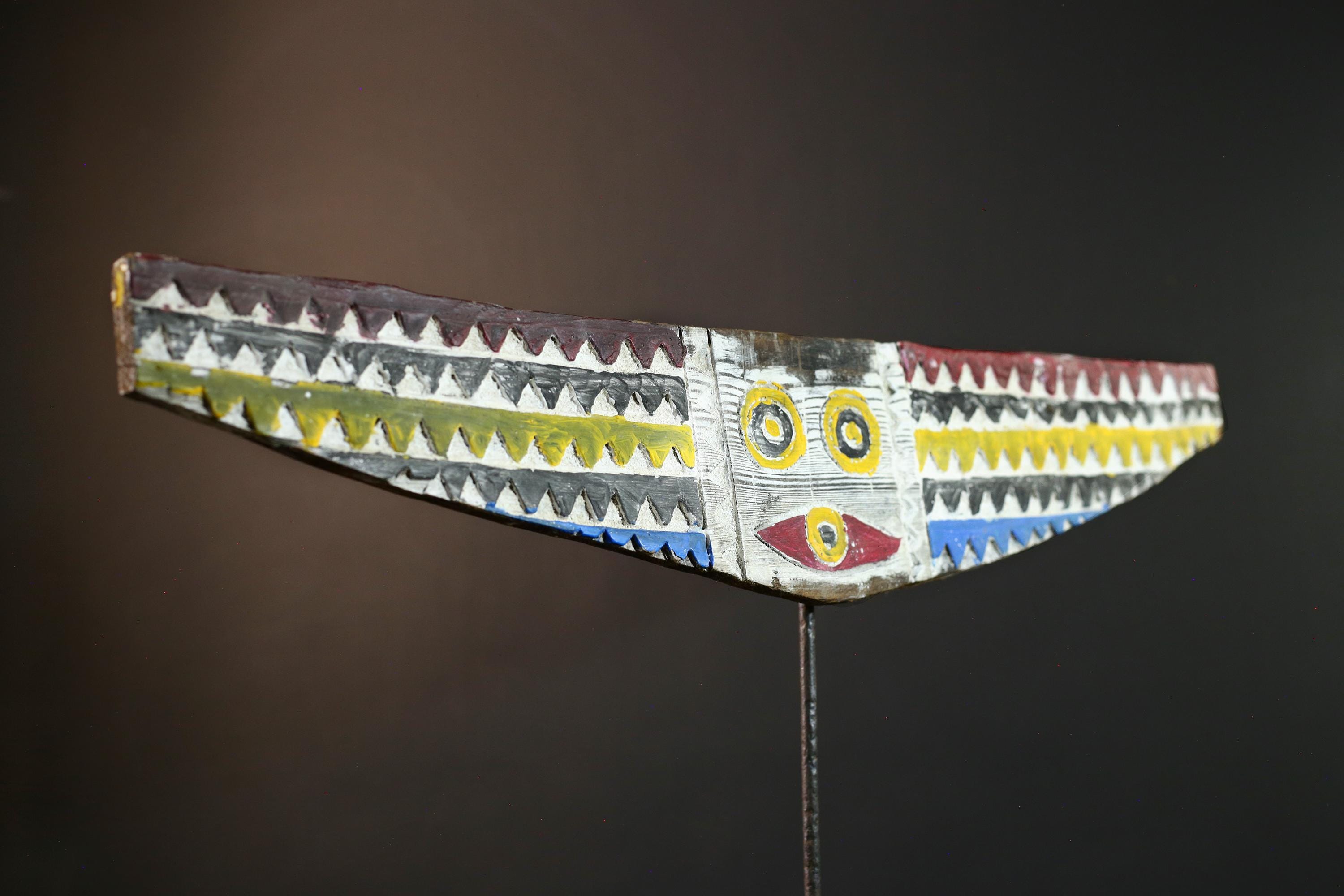 African bird mask wall art, Bwa plank hawk, Burkina Faso tribal carving, winged wood wall decor, geometric sculpture, ritual mask-G5383