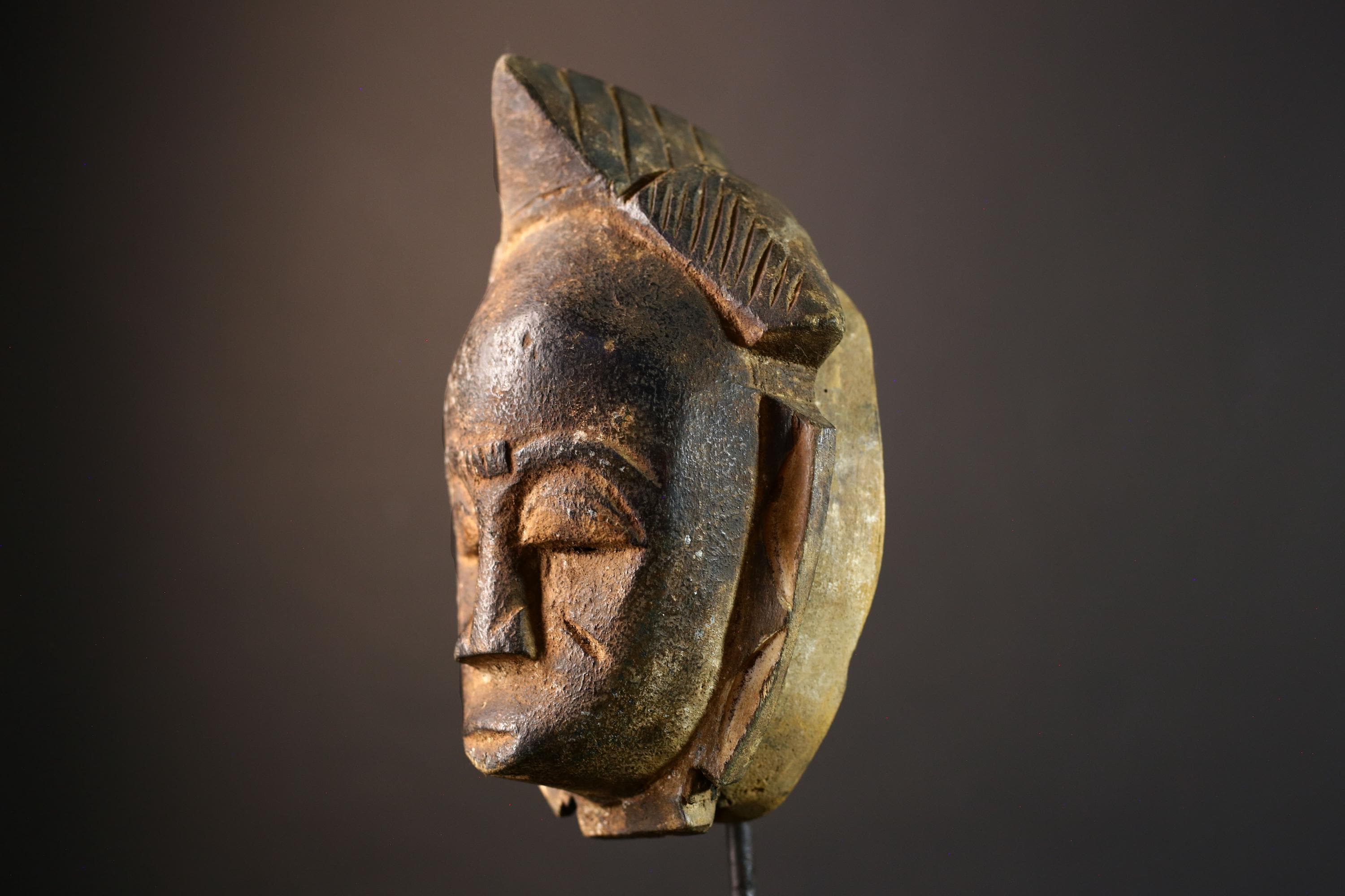 African wall decor, Lulua tribal mask from Congo, carved wood face sculpture, ancestral mask wall art, spiritual home accent piece-G5384