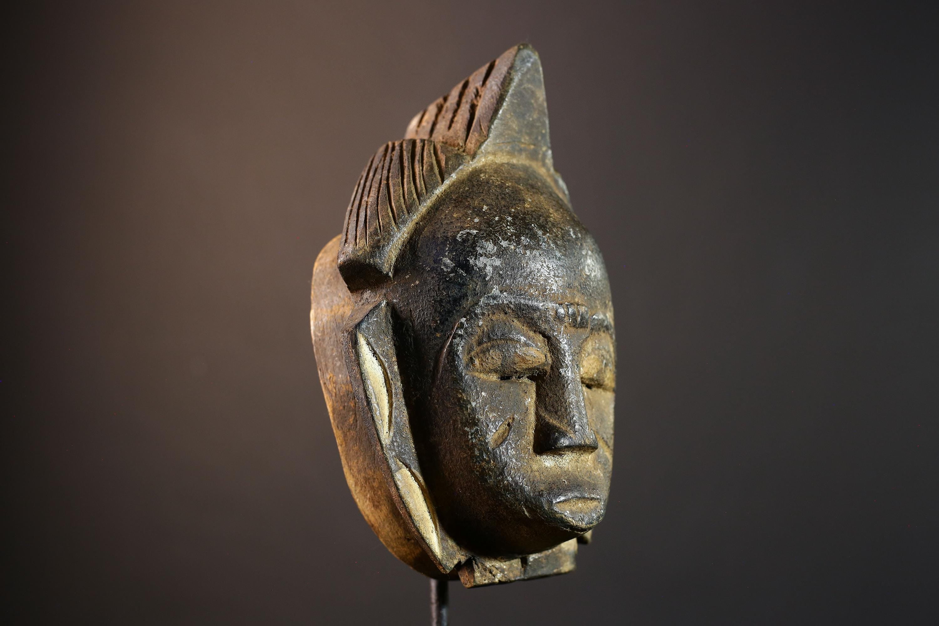 African wall decor, Lulua tribal mask from Congo, carved wood face sculpture, ancestral mask wall art, spiritual home accent piece-G5384