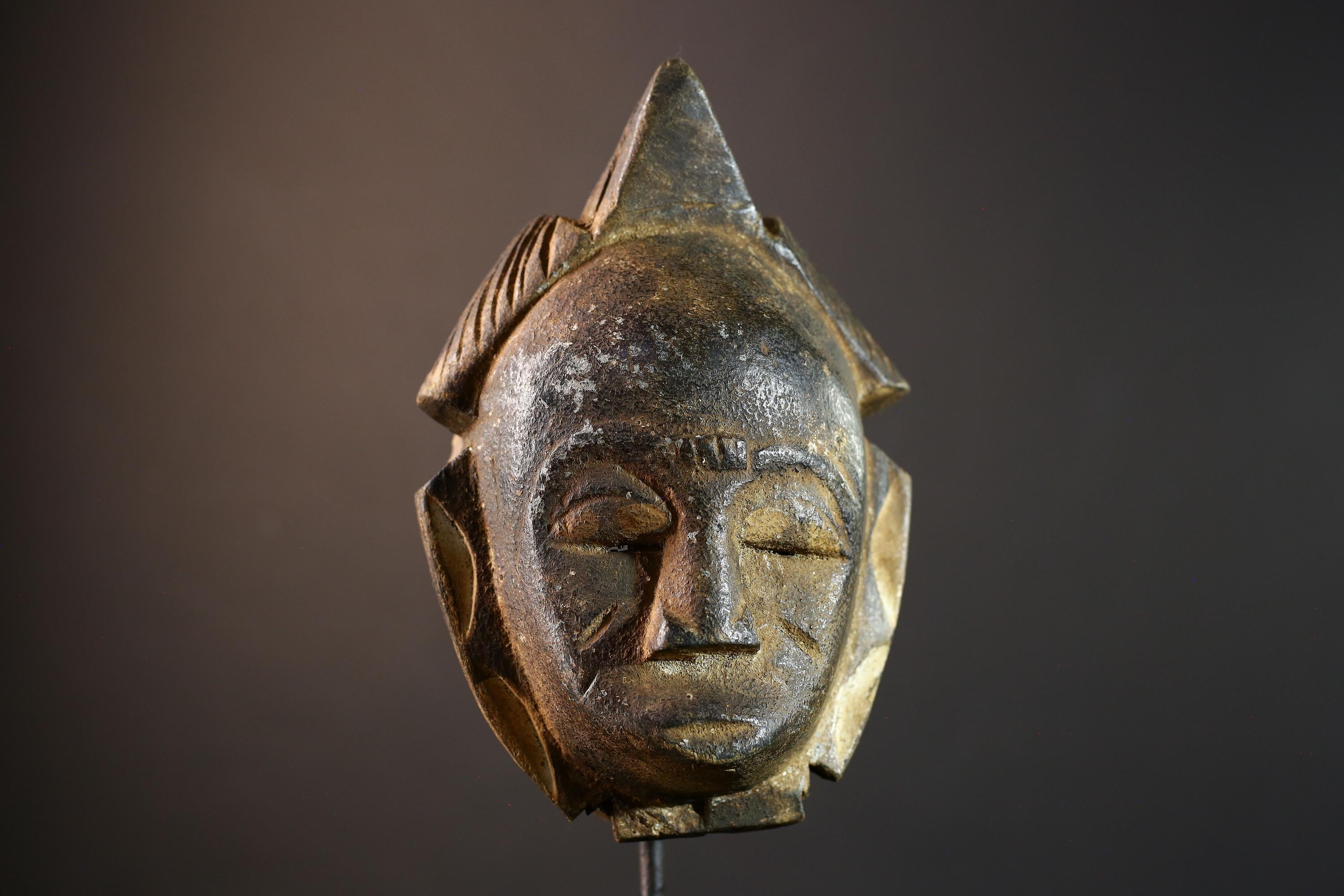African wall decor, Lulua tribal mask from Congo, carved wood face sculpture, ancestral mask wall art, spiritual home accent piece-G5384