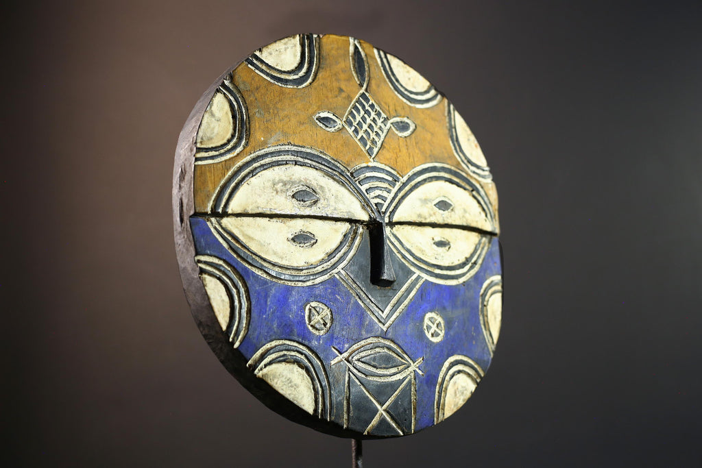 African wall decor, Bwa tribal sun mask from Burkina Faso, spirit face carving, geometric wood sculpture, ceremonial mask wall art-G5386