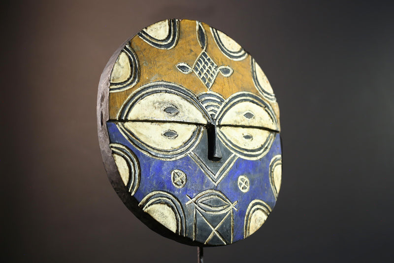 African wall decor, Bwa tribal sun mask from Burkina Faso, spirit face carving, geometric wood sculpture, ceremonial mask wall art-G5386