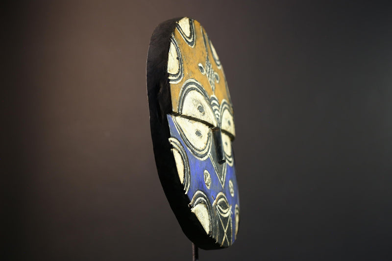 African wall decor, Bwa tribal sun mask from Burkina Faso, spirit face carving, geometric wood sculpture, ceremonial mask wall art-G5386