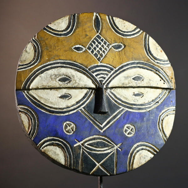 African wall decor, Bwa tribal sun mask from Burkina Faso, spirit face carving, geometric wood sculpture, ceremonial mask wall art-G5386