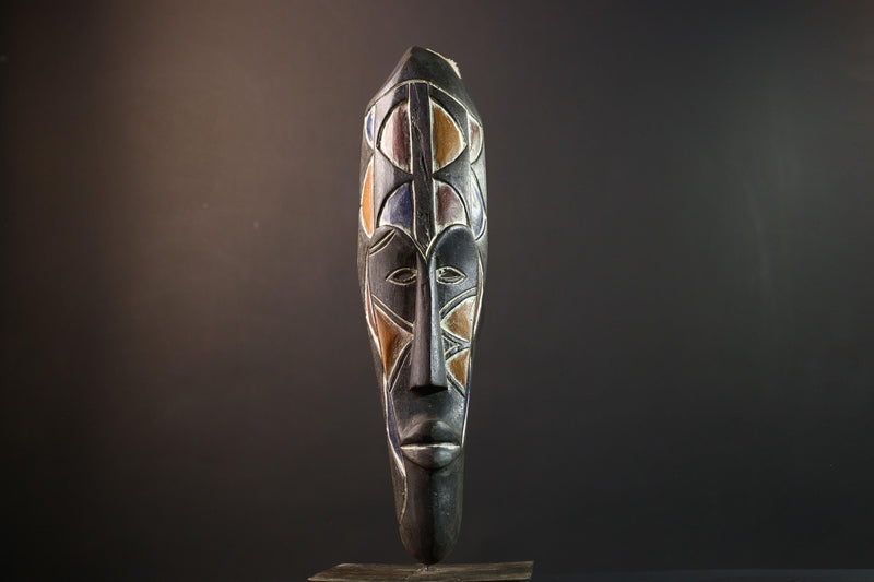 African tribal mask, Fang Ngil face carving from Gabon, long wall sculpture art, hand carved wood mask, ancestral spiritual home decor-G5388