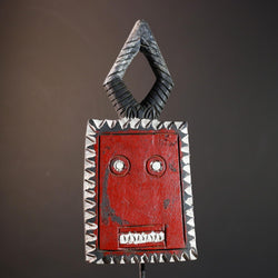 African wall mask, Bobo sun face from Burkina Faso, red tribal wood carving, ancestral spirit panel, geometric ritual home sculpture-G5390