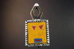 African sun mask, Bobo yellow face carving from Burkina Faso, tribal spirit wall decor, geometric panel mask, ritual wood sculpture-G5391