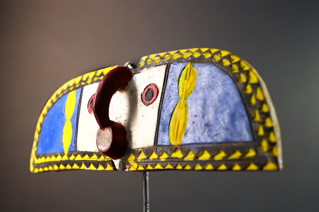 African wall decor, Bwa butterfly mask from Burkina Faso, spirit wing sculpture,tribal wood panel art, painted ceremonial wall carving-G5392