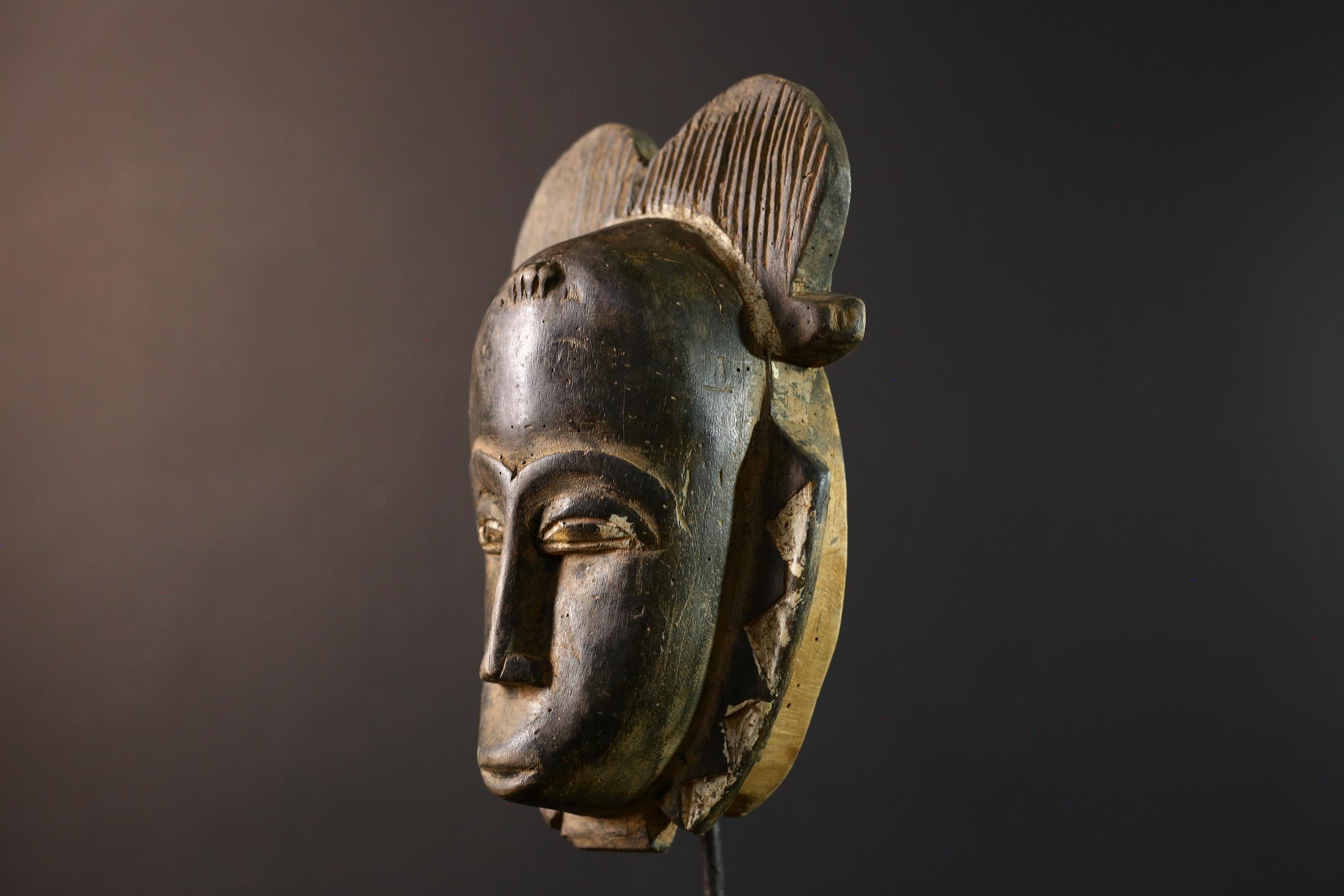 African Guro mask, ivory coast carving, tribal spirit wall decor, ceremonial African art, handcarved vintage sculpture-G5396