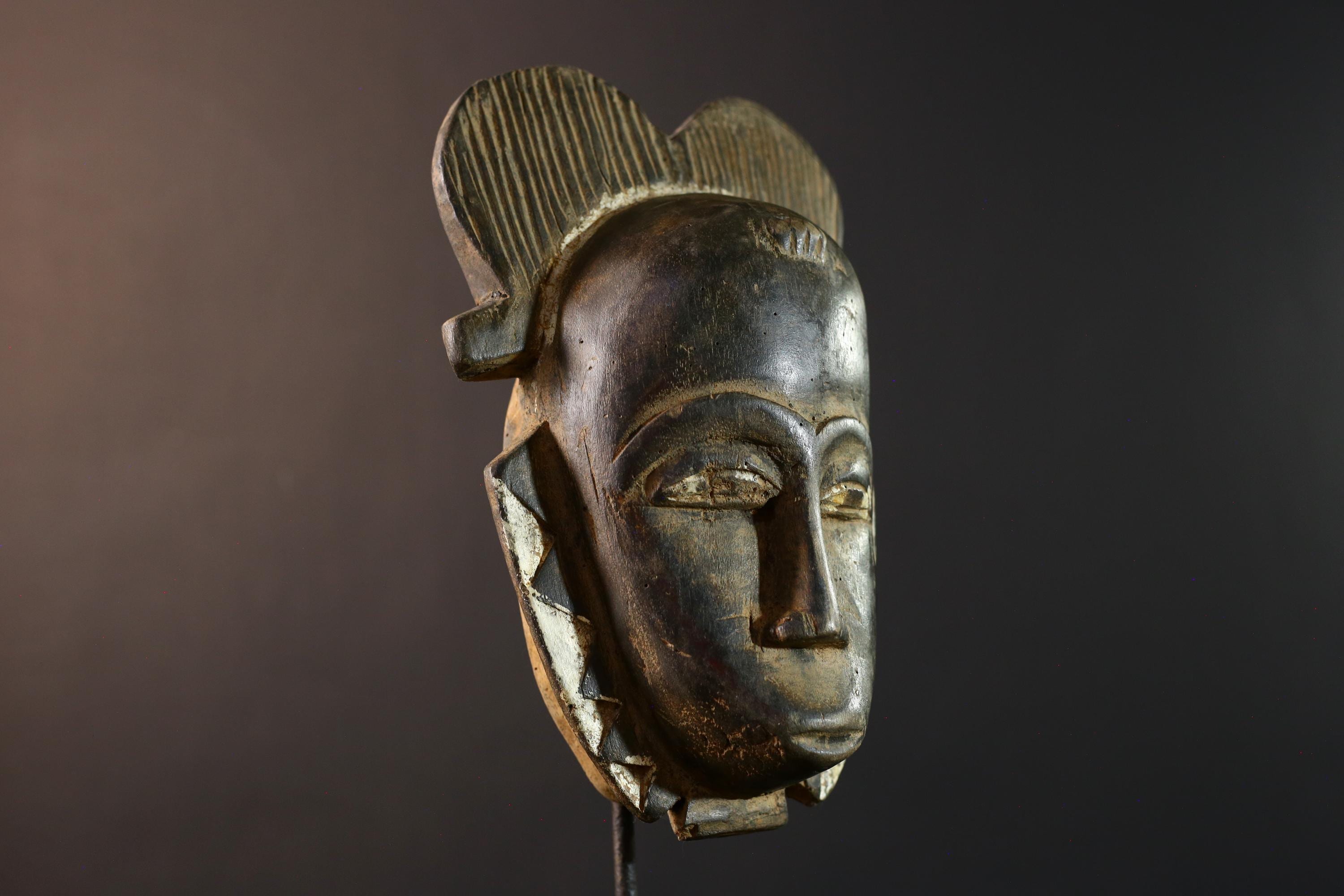 African Guro mask, ivory coast carving, tribal spirit wall decor, ceremonial African art, handcarved vintage sculpture-G5396