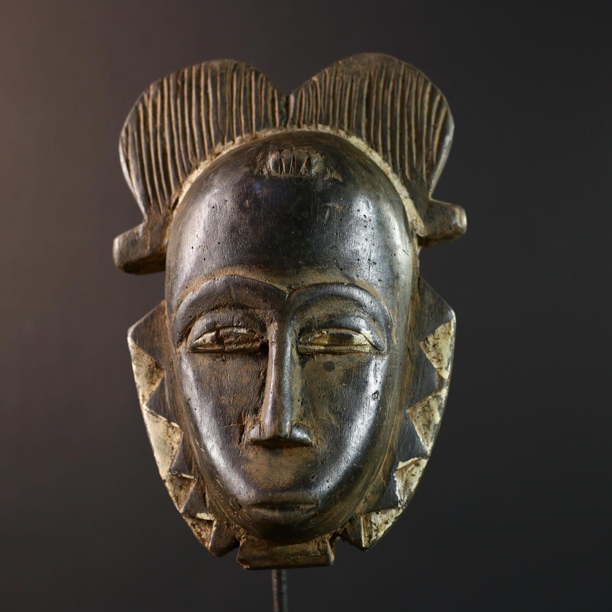 African Guro mask, ivory coast carving, tribal spirit wall decor, ceremonial African art, handcarved vintage sculpture-G5396