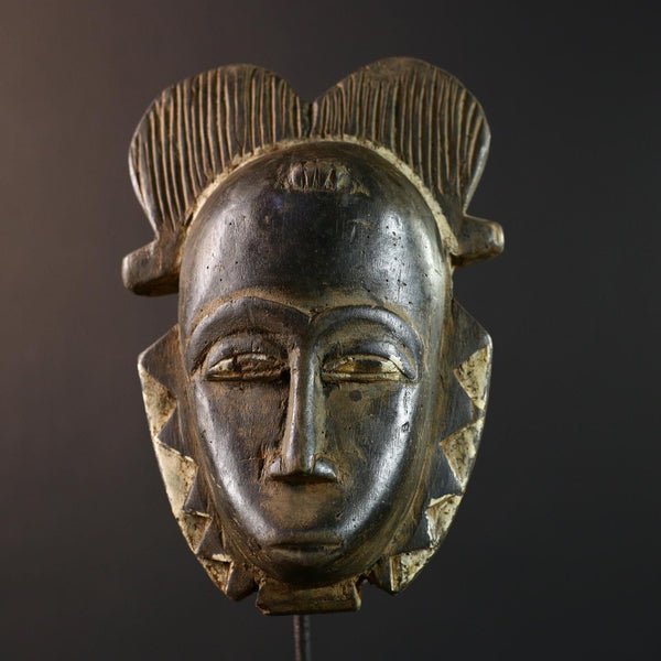 African Guro mask, ivory coast carving, tribal spirit wall decor, ceremonial African art, handcarved vintage sculpture-G5396
