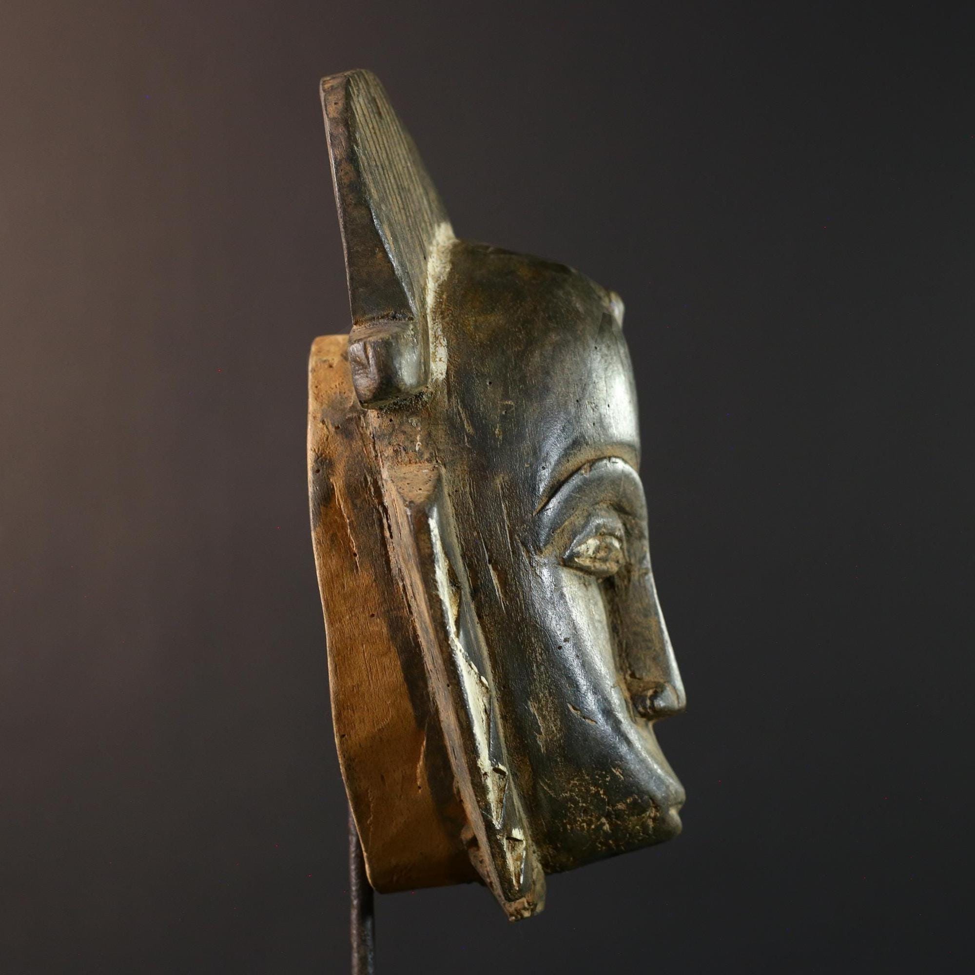 African Guro mask, ivory coast carving, tribal spirit wall decor, ceremonial African art, handcarved vintage sculpture-G5396