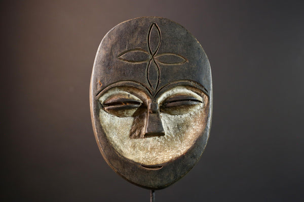 African Kota mask, tribal wall mask, white Gabon mask, reliquary art d ...