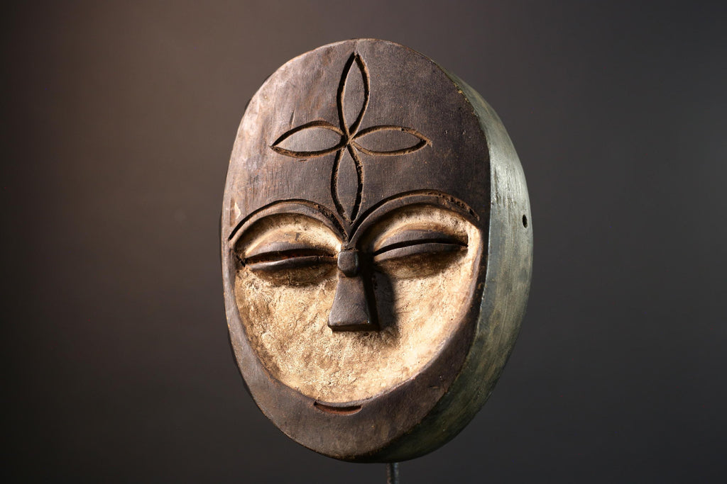 African Kota mask, tribal wall mask, white Gabon mask, reliquary art decor, ceremonial wood mask, African spiritual face art-G5397