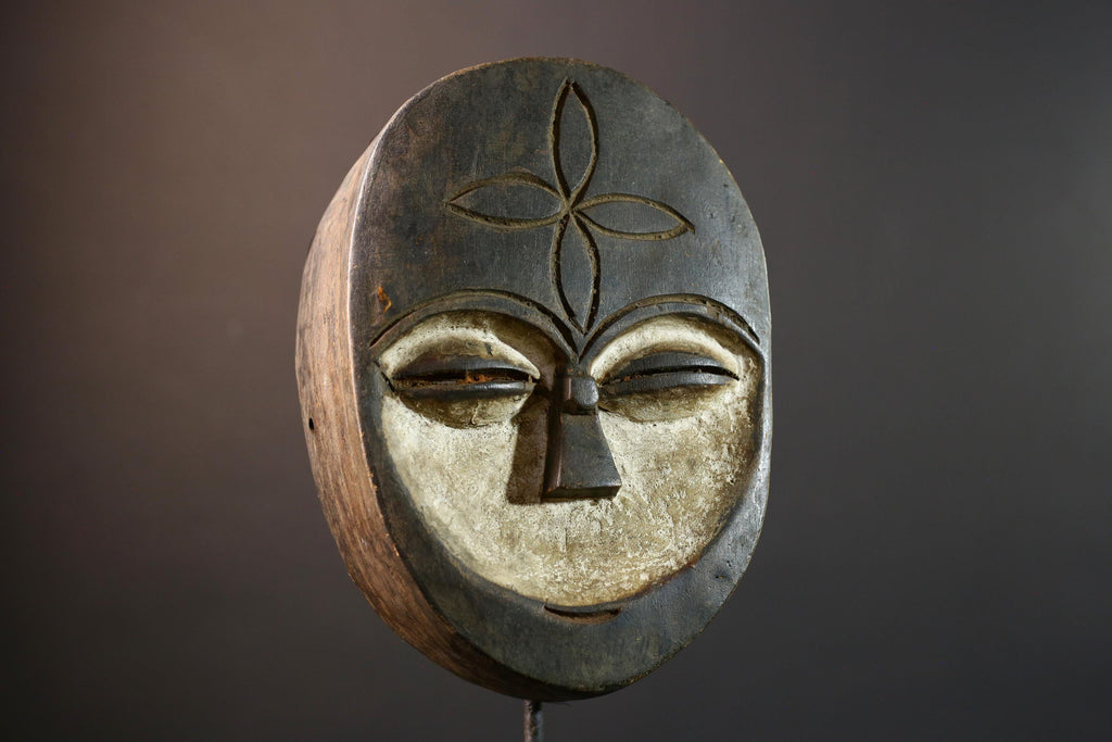 African Kota mask, tribal wall mask, white Gabon mask, reliquary art decor, ceremonial wood mask, African spiritual face art-G5397