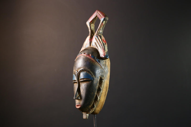 African Punu mask, tribal face wall decor, Gabon wooden art mask, hand carved mask sculpture, African ancestral spirit art-G5399