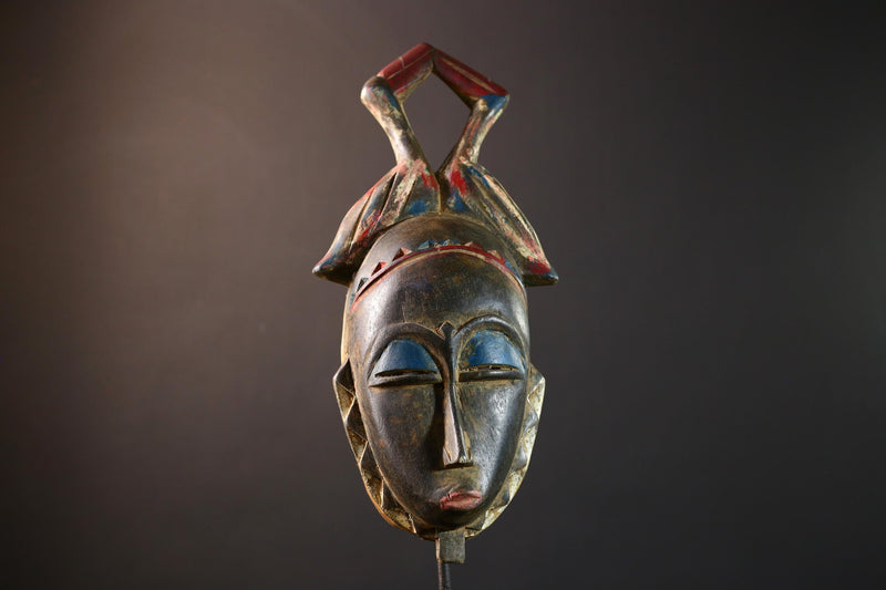 African Punu mask, tribal face wall decor, Gabon wooden art mask, hand carved mask sculpture, African ancestral spirit art-G5399