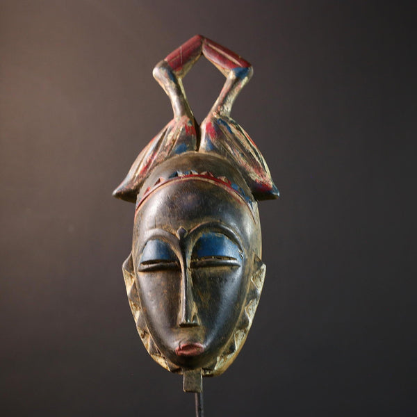 African Punu mask, tribal face wall decor, Gabon wooden art mask, hand carved mask sculpture, African ancestral spirit art-G5399