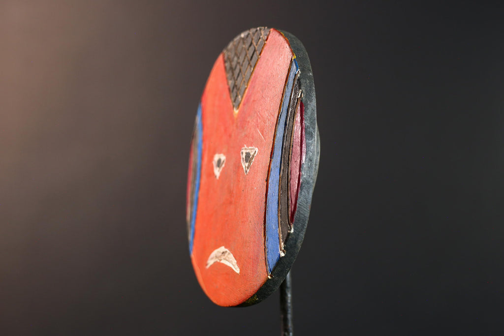 African Bwa mask, tribal sun face mask decor, Burkina Faso wood art, hand carved African wall mask, colorful geometric face art-G5400