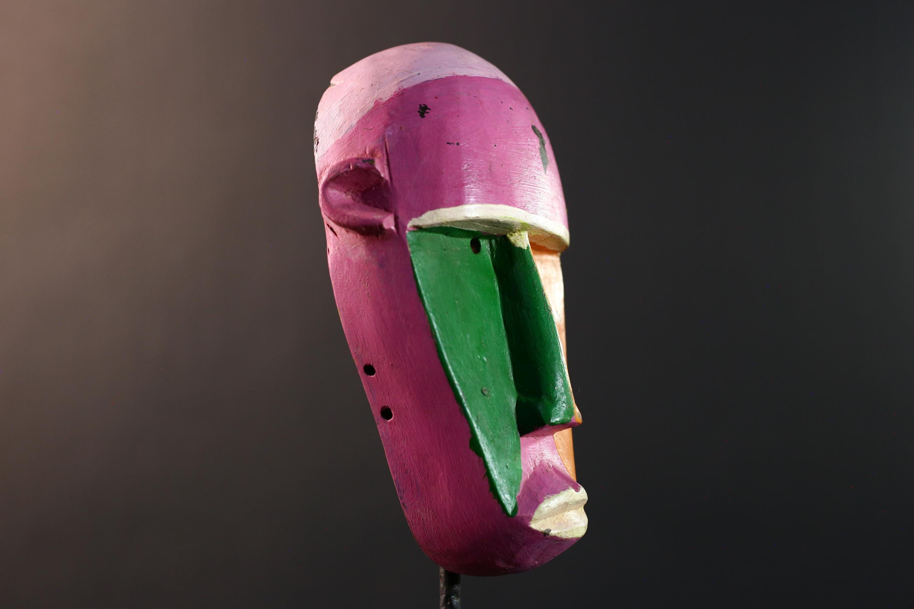 African abstract mask, modern Baule mask wall art, tribal colorful wood decor, contemporary African face mask, hand carved sculpture-G5401