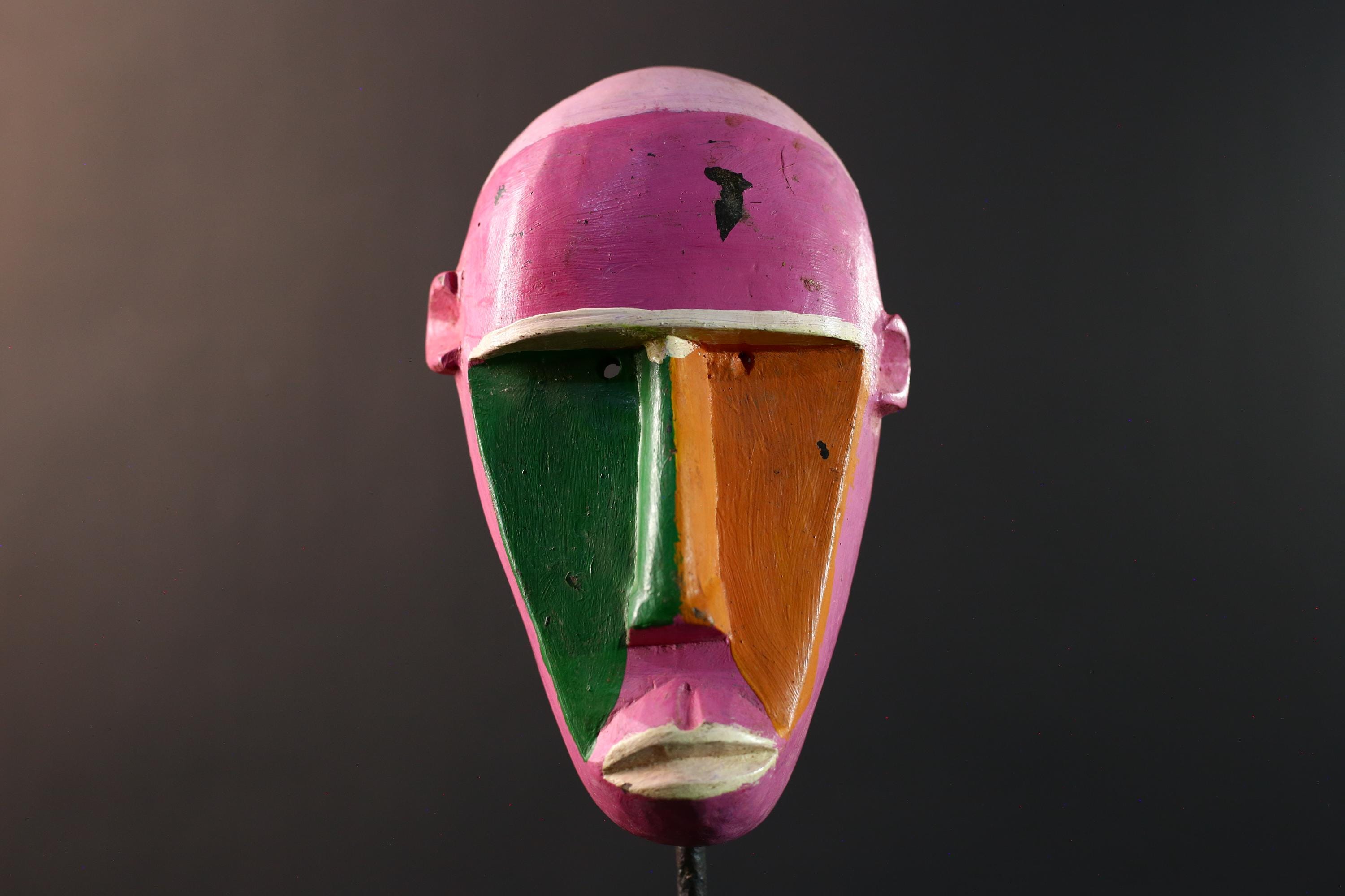 African abstract mask, modern Baule mask wall art, tribal colorful wood decor, contemporary African face mask, hand carved sculpture-G5401